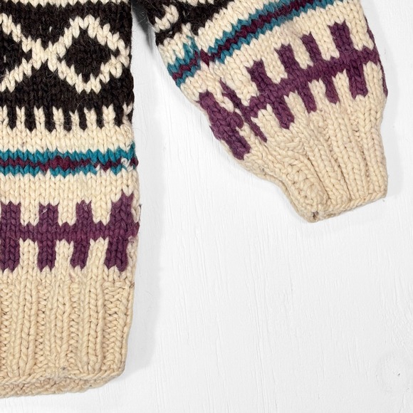 VTG Heavy Chunky Knit Geometric Sweater Size M Mock Neck Hand Knit Fair Isle - Picture 4 of 8